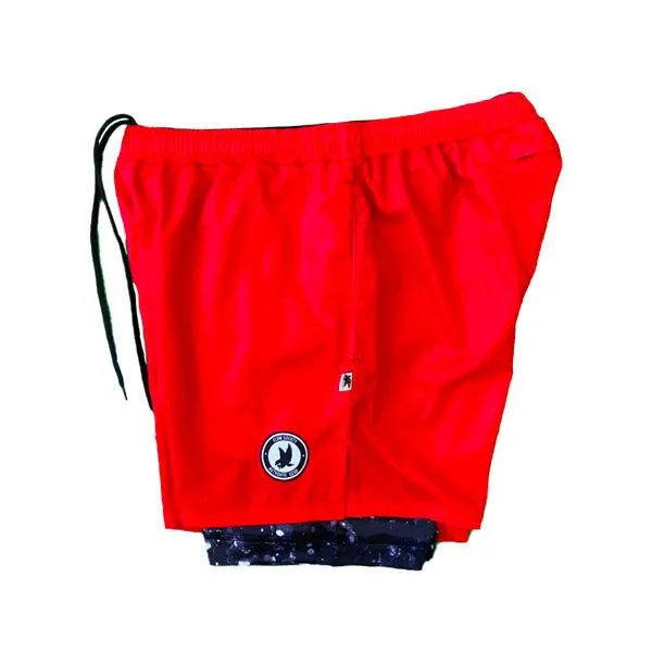 Mens 2-1 Compression Solid Red Rainmaker 7" Shorts