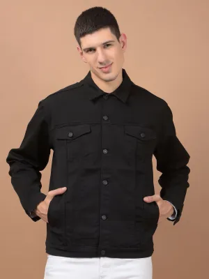 Men's Black Spread Collar Denim Jacket