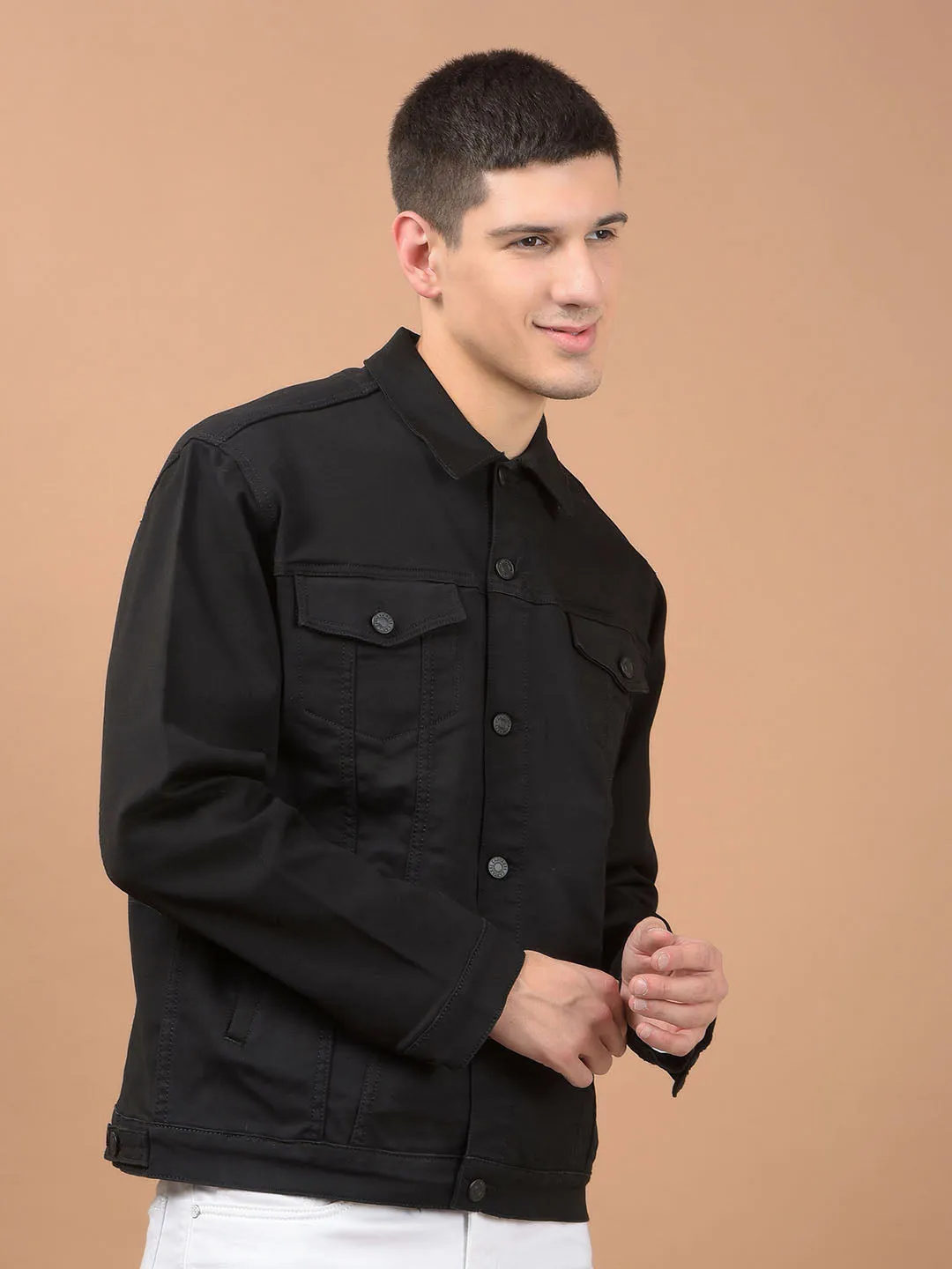 Men's Black Spread Collar Denim Jacket