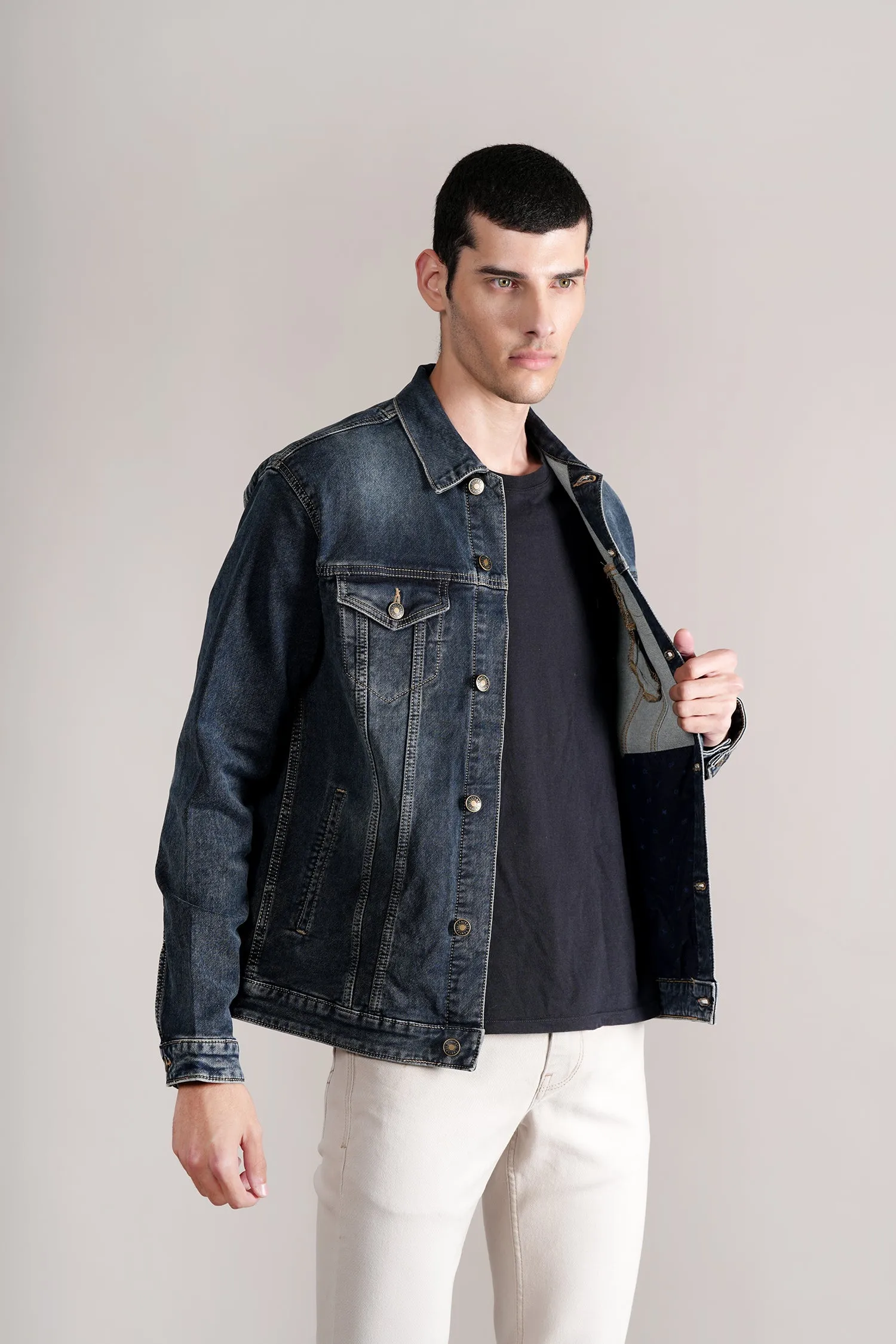 Men's Blue Spread Collar Denim Jacket