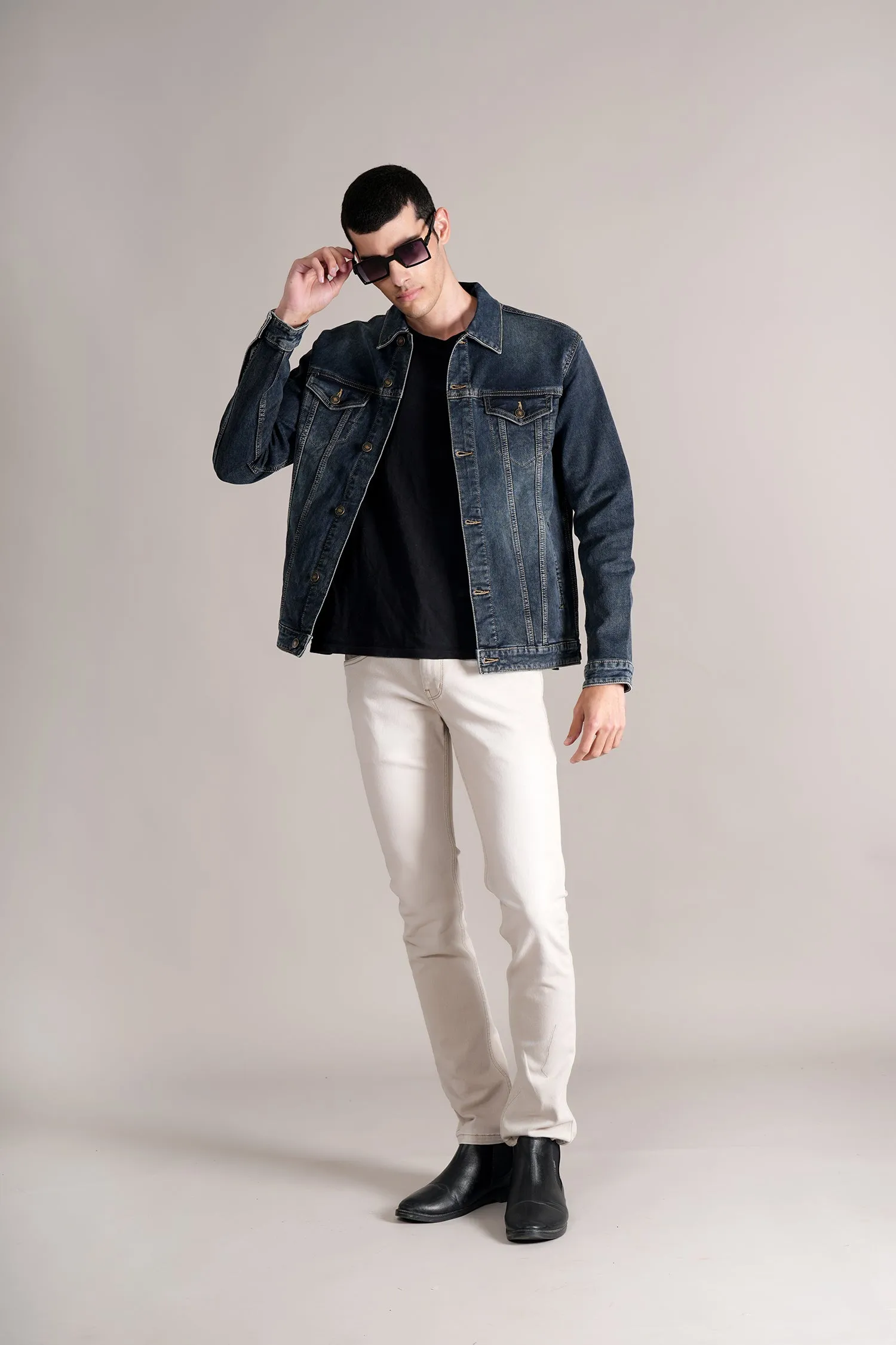 Men's Blue Spread Collar Denim Jacket