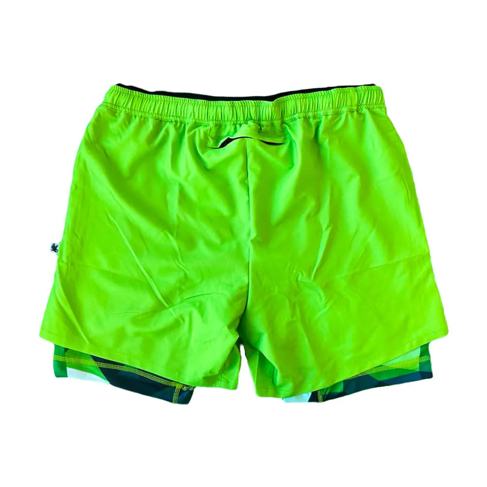 Mens Green Diamond Geo 2-1 Compression 7" Short