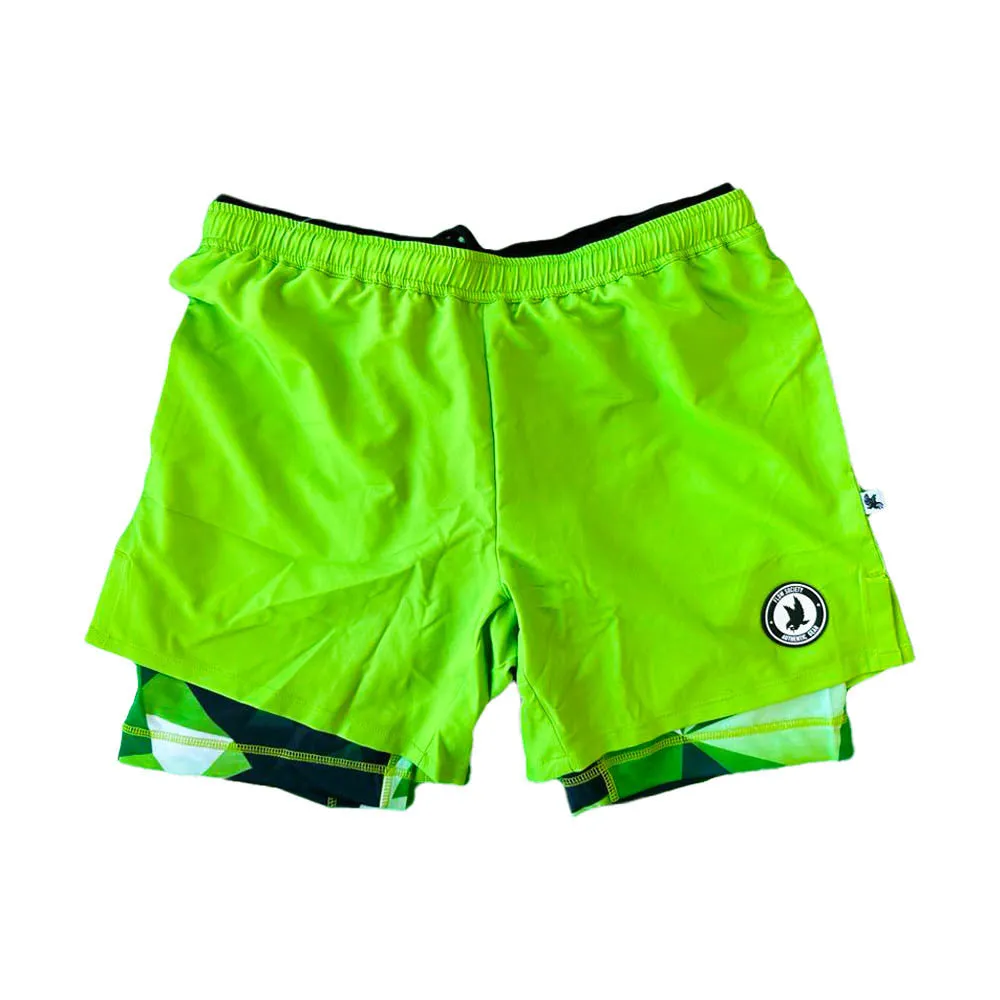 Mens Green Diamond Geo 2-1 Compression 7" Short