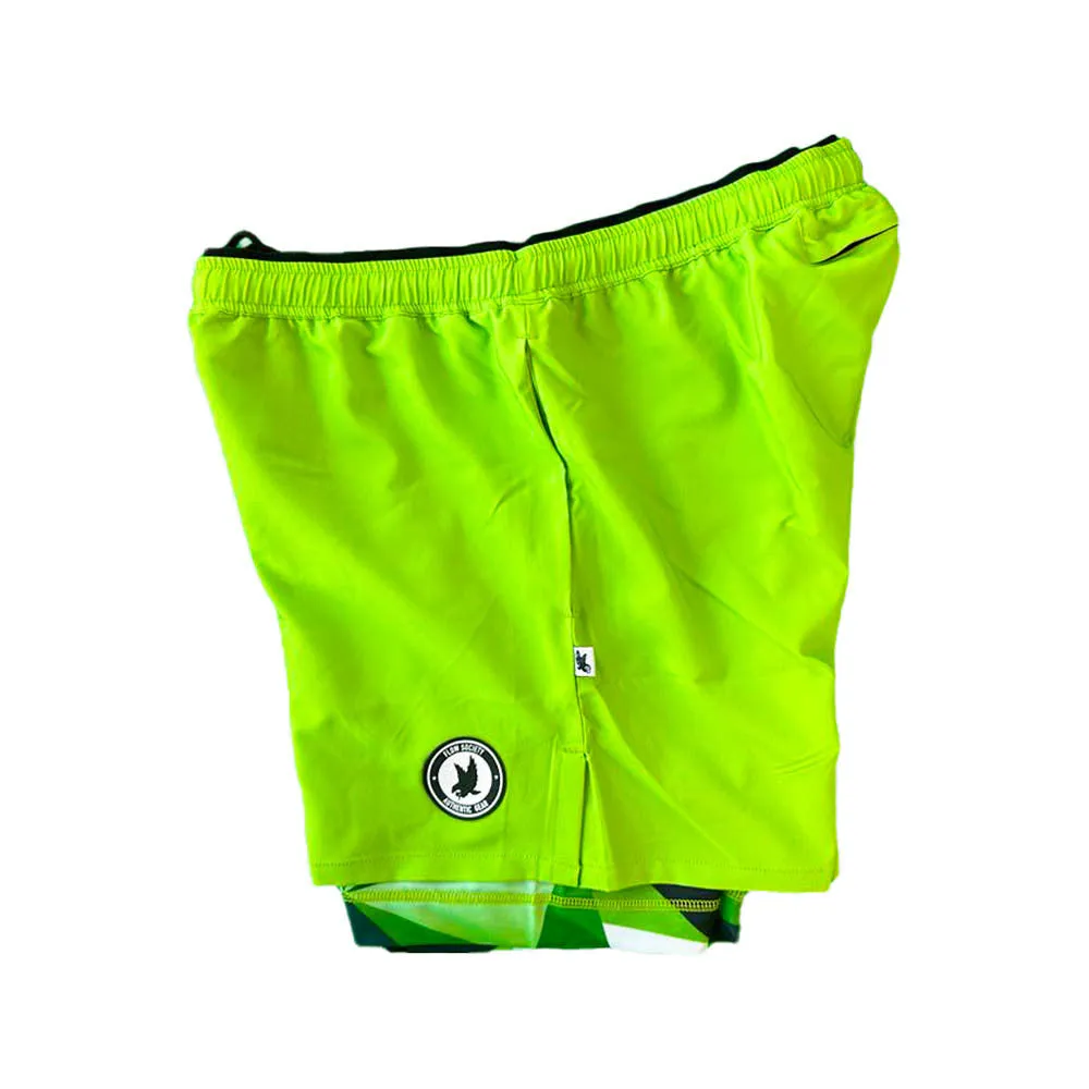 Mens Green Diamond Geo 2-1 Compression 7" Short