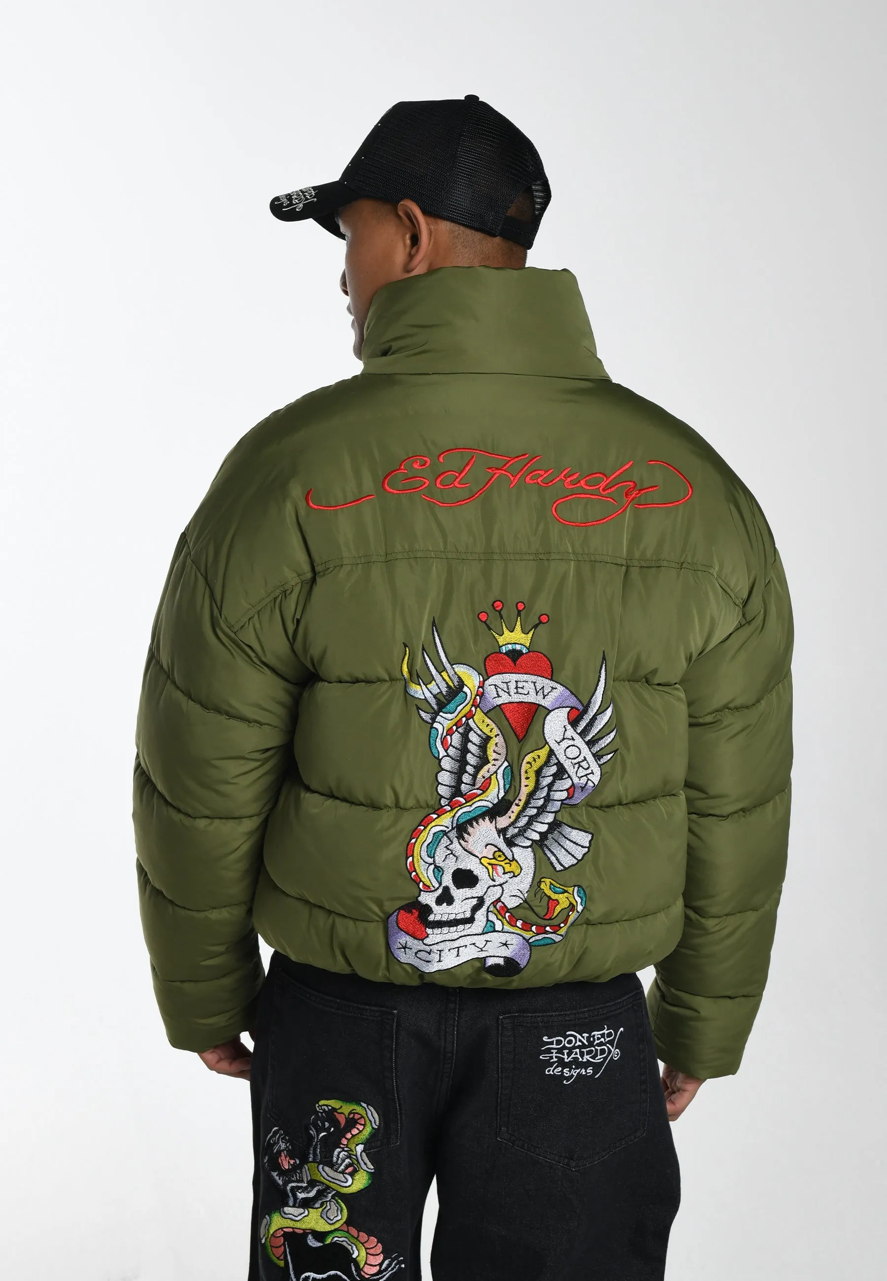 Mens Lks-Nyc-Skull Puffer Jacket - Green