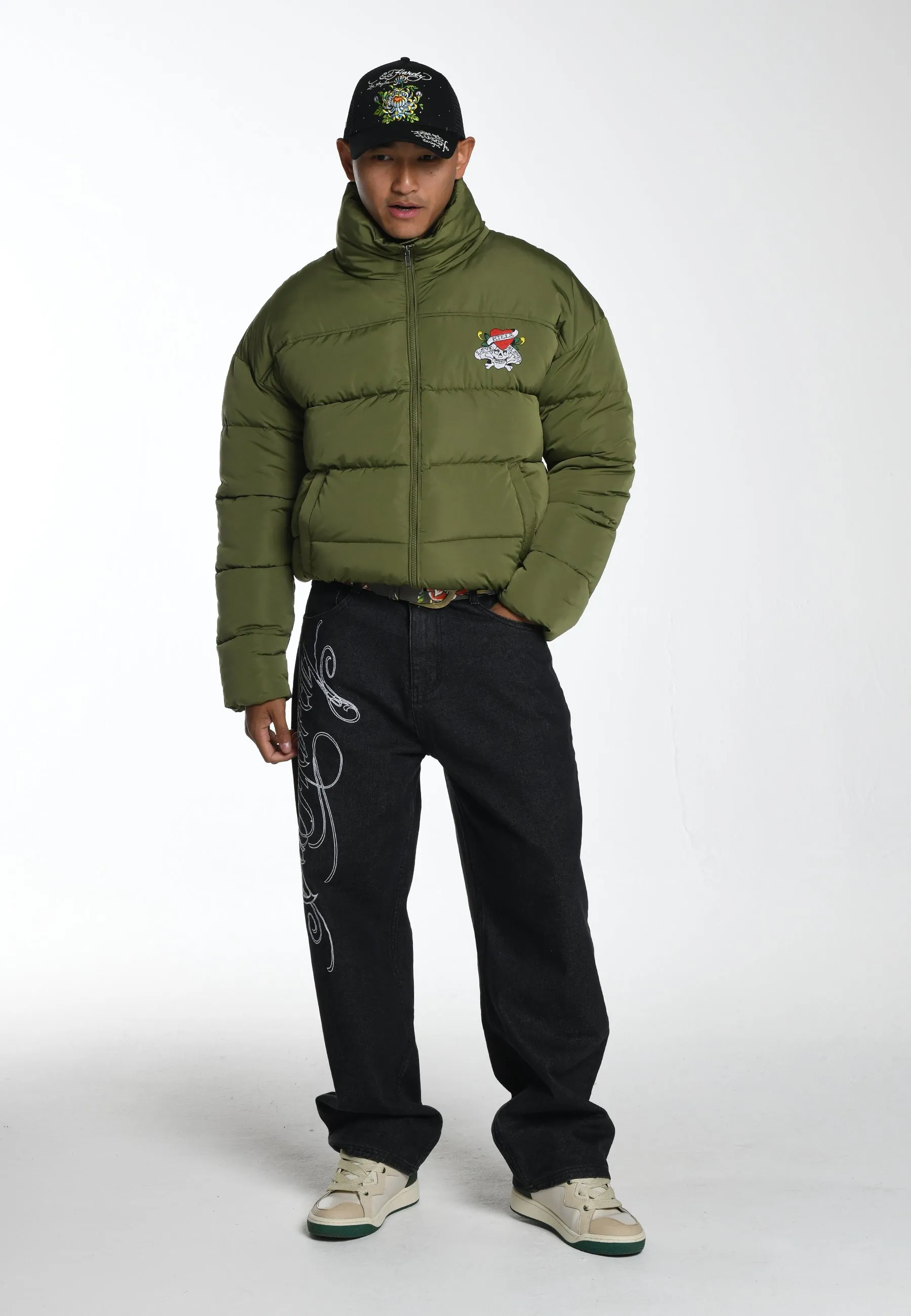 Mens Lks-Nyc-Skull Puffer Jacket - Green