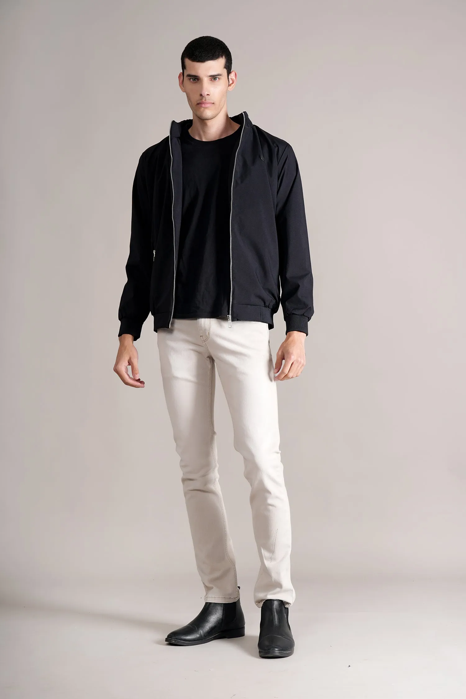 Men's Navy Solid Mock Collar Jacket