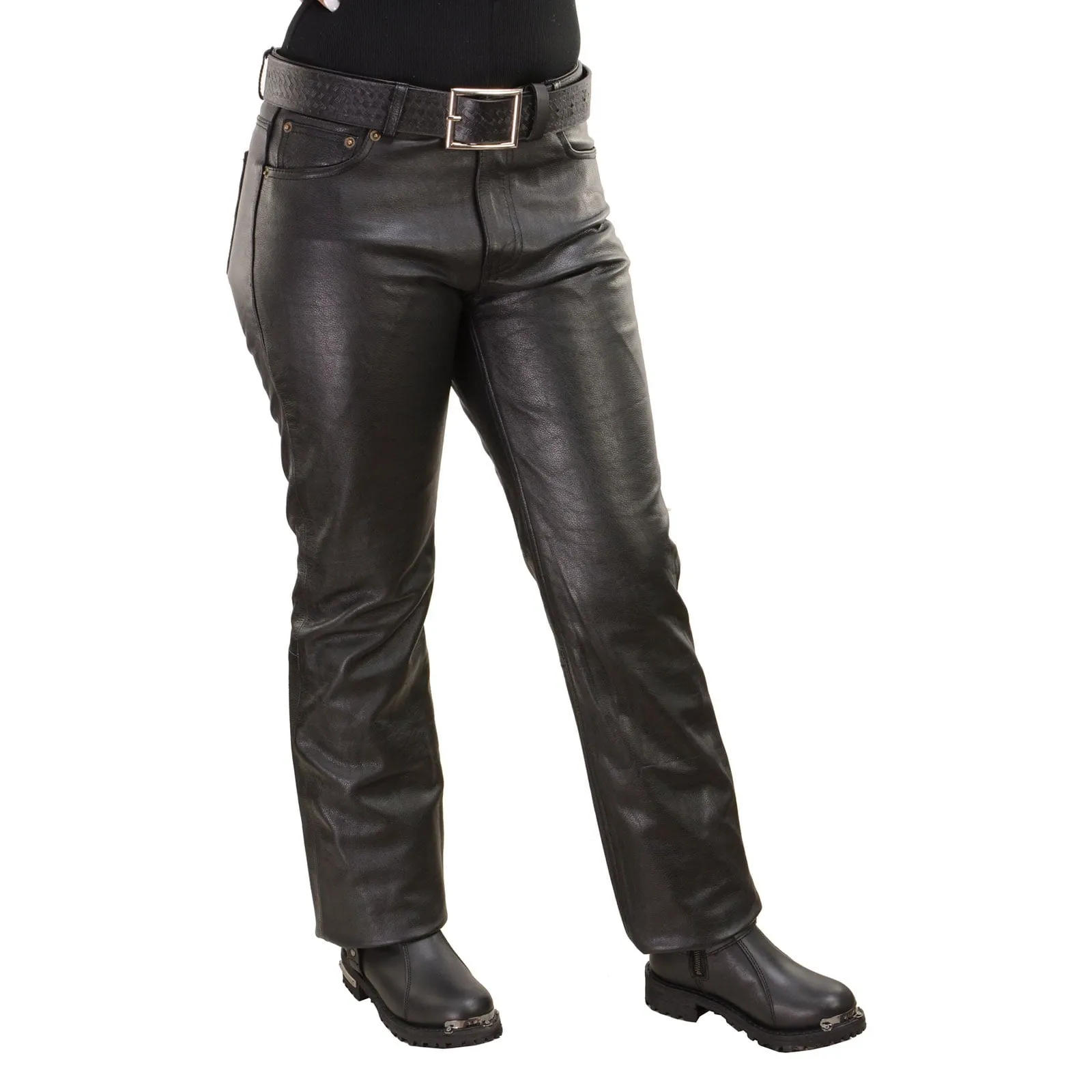 Milwaukee Leather LKL6790 Women's Classic 5 Pocket Black Casual Motorcycle Leather Pants