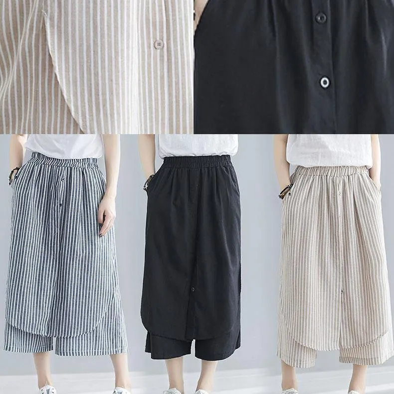 new black cotton casual pants skirts plus size elastic waist pants skirts