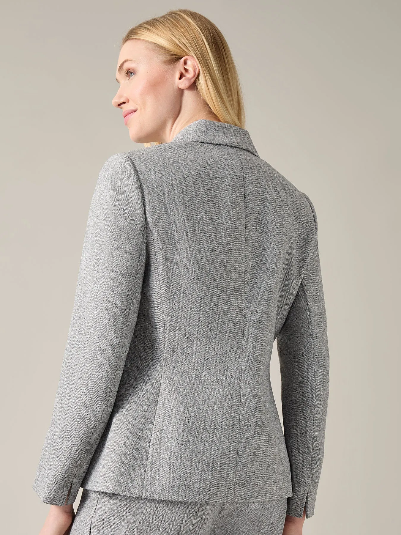 Petite Buttoned Notch Collar Jacket, Herringbone