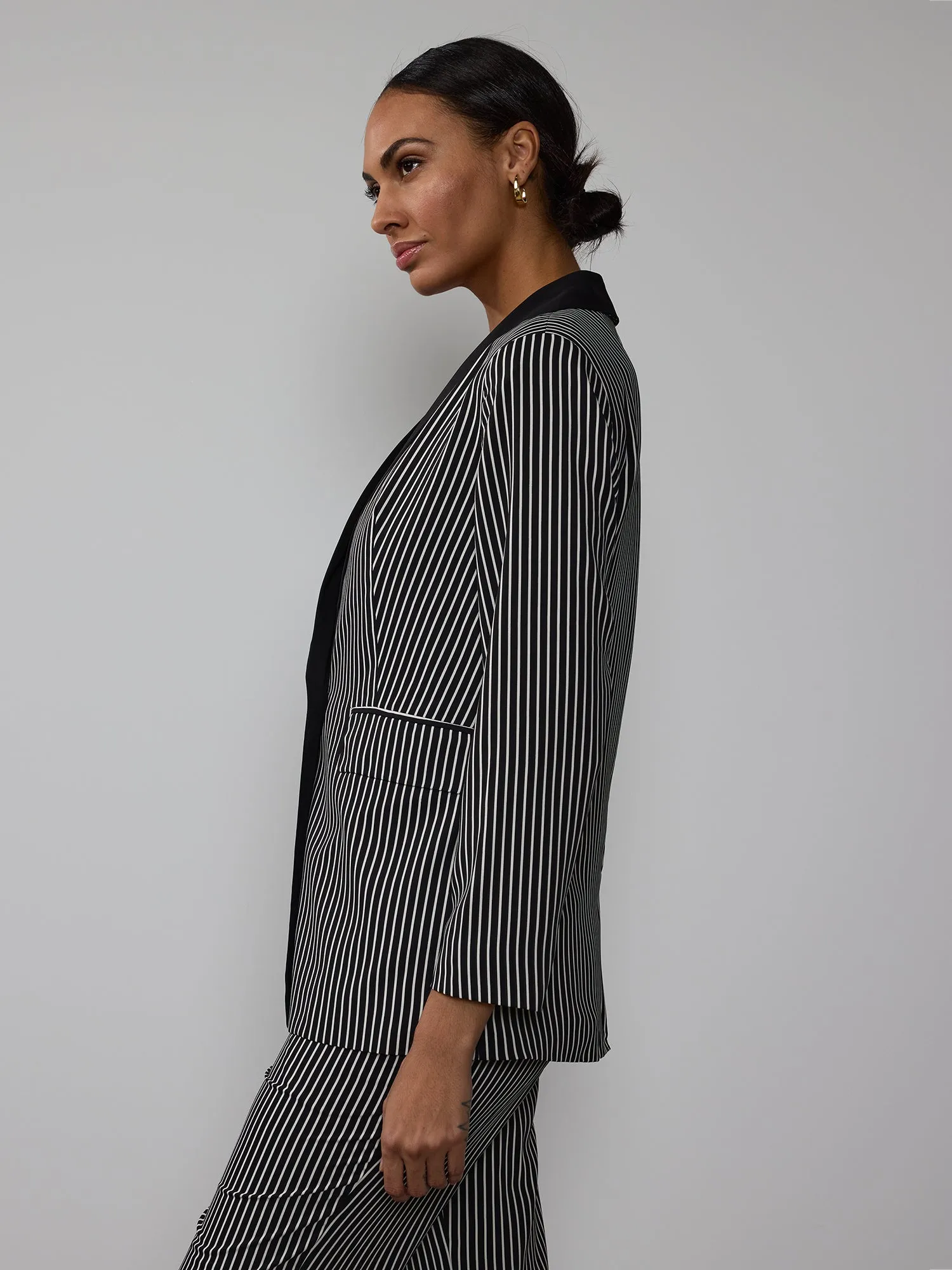 Petite Striped Shawl Collar Blazer