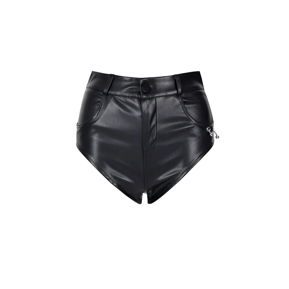 PINKSPINK Edgy Faux Leather Shorts - Jet Black