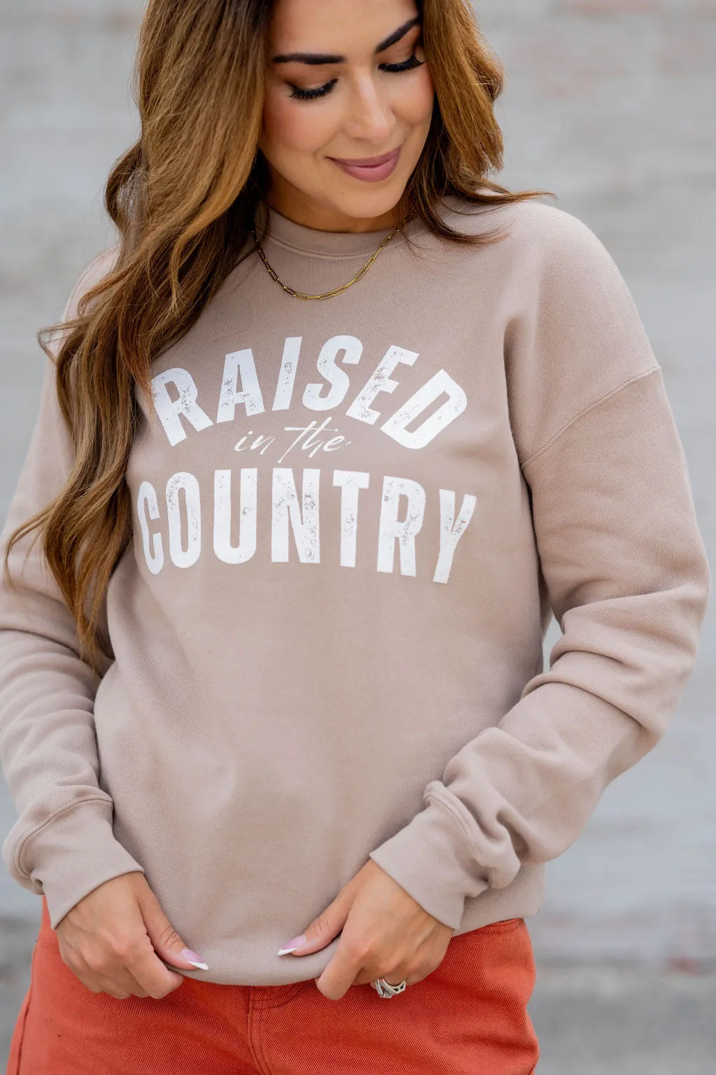 Raised In The Country Cursive Graphic Crewneck