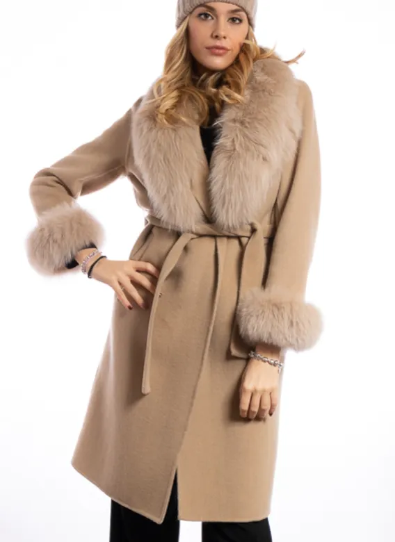 Regina Short Coat with Fur - Camel