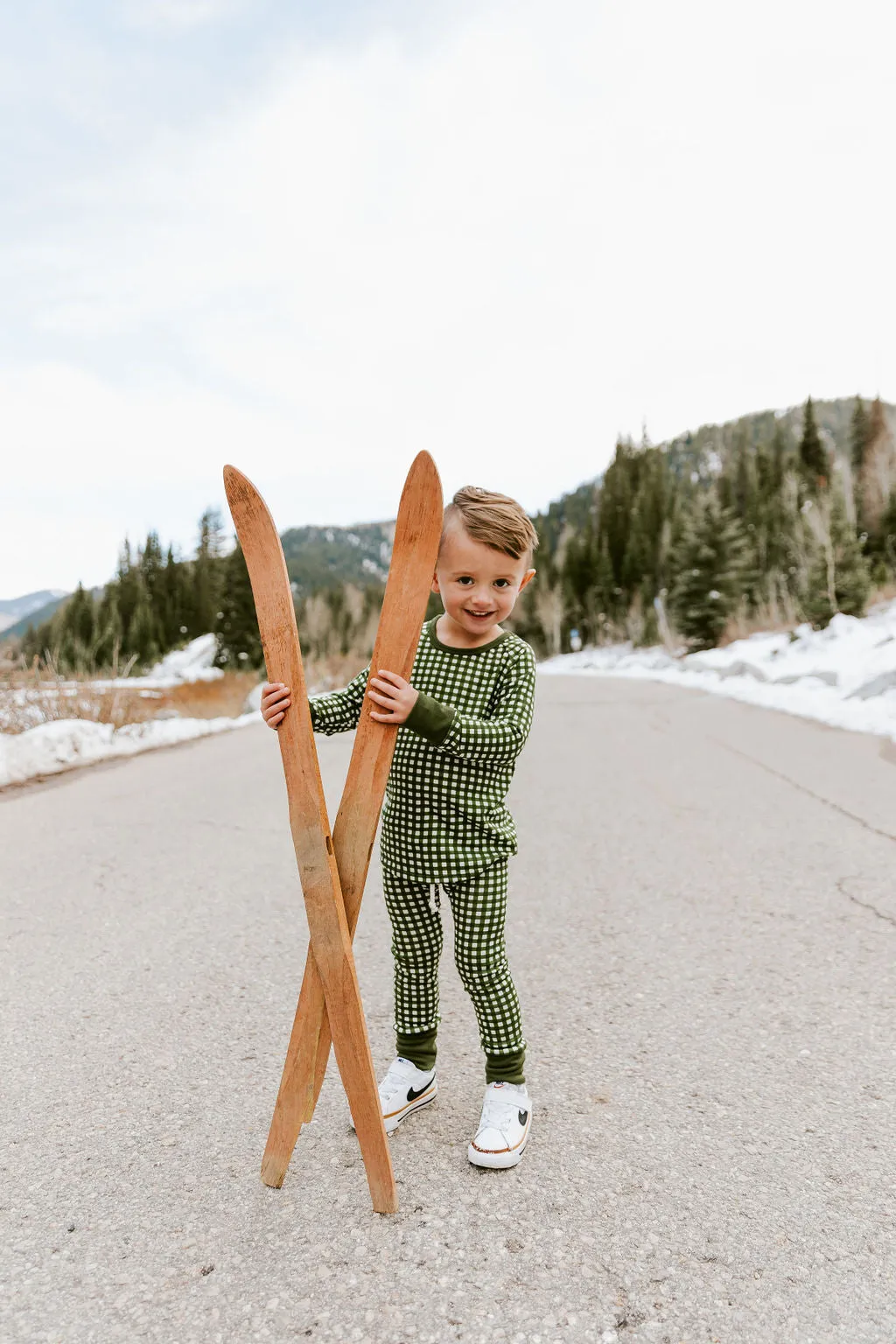 rib knit pant CO - green gingham