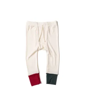 rib knit pant CO - natural and stocking red and wreath green contrast