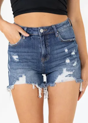 Risen Kris HR Destroyed Shorts- Dark Wash FINAL SALE