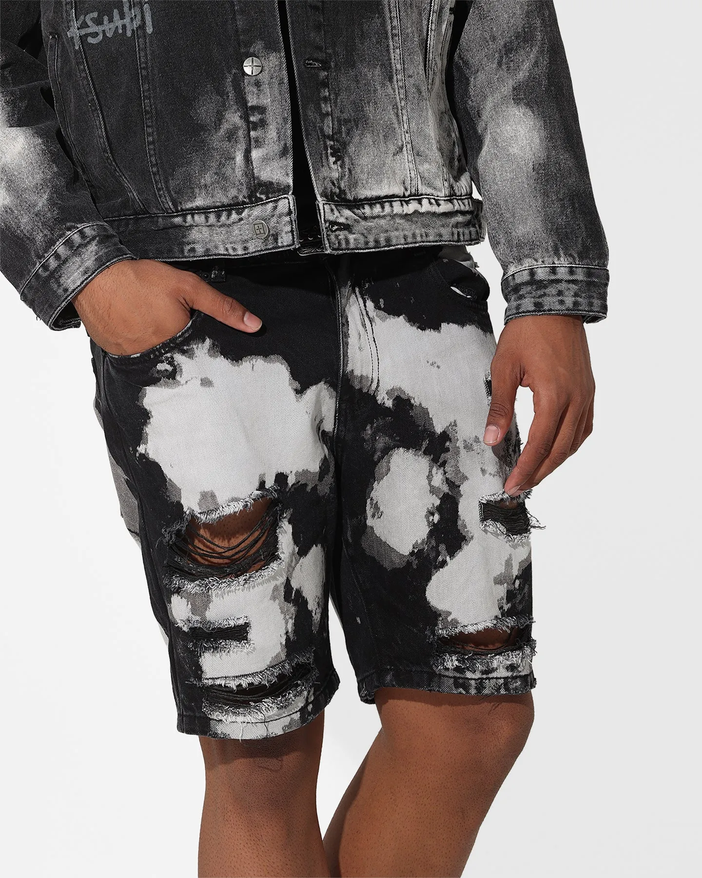 Saint Morta Splat Destroyer Denim Shorts Black/Grey