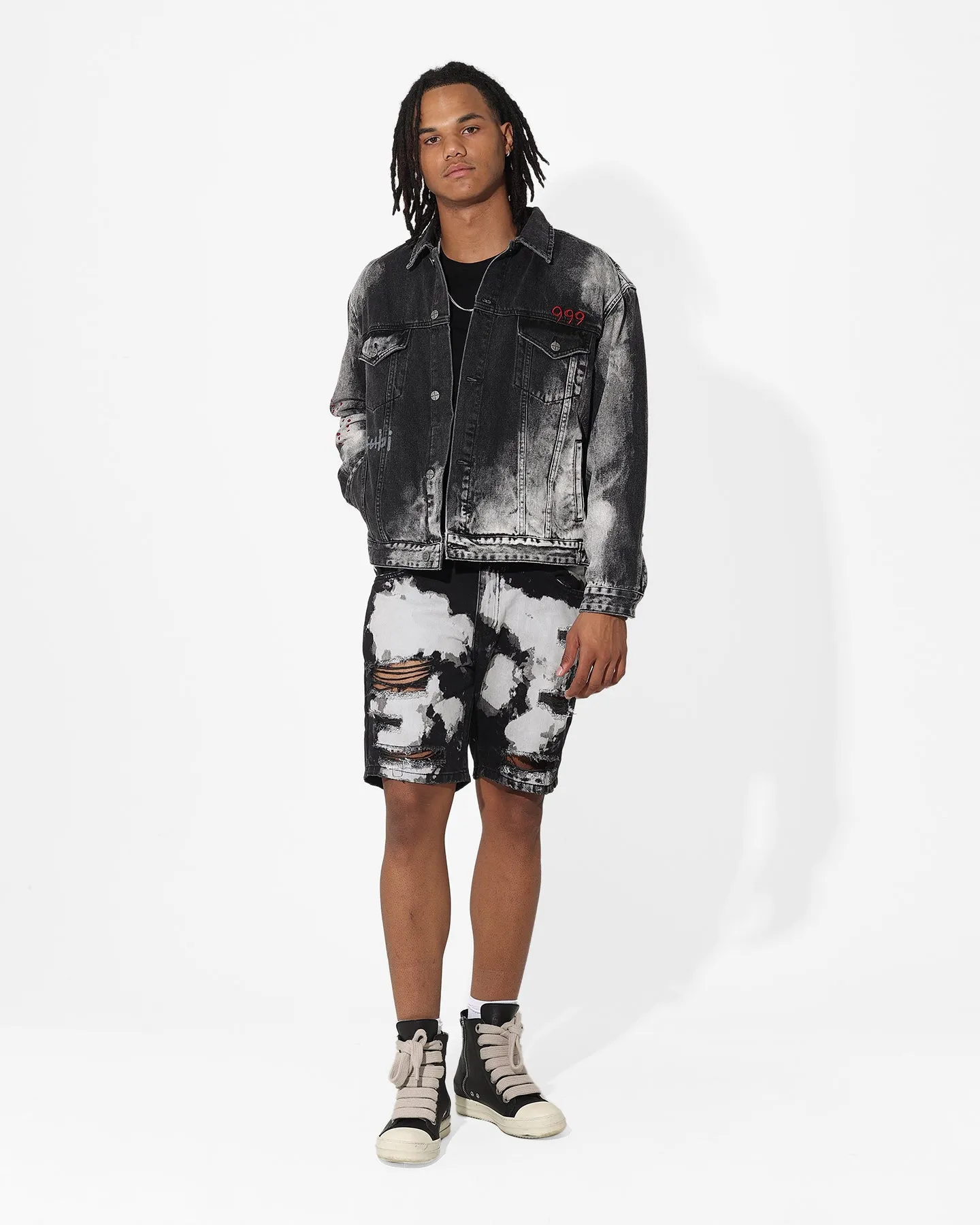 Saint Morta Splat Destroyer Denim Shorts Black/Grey