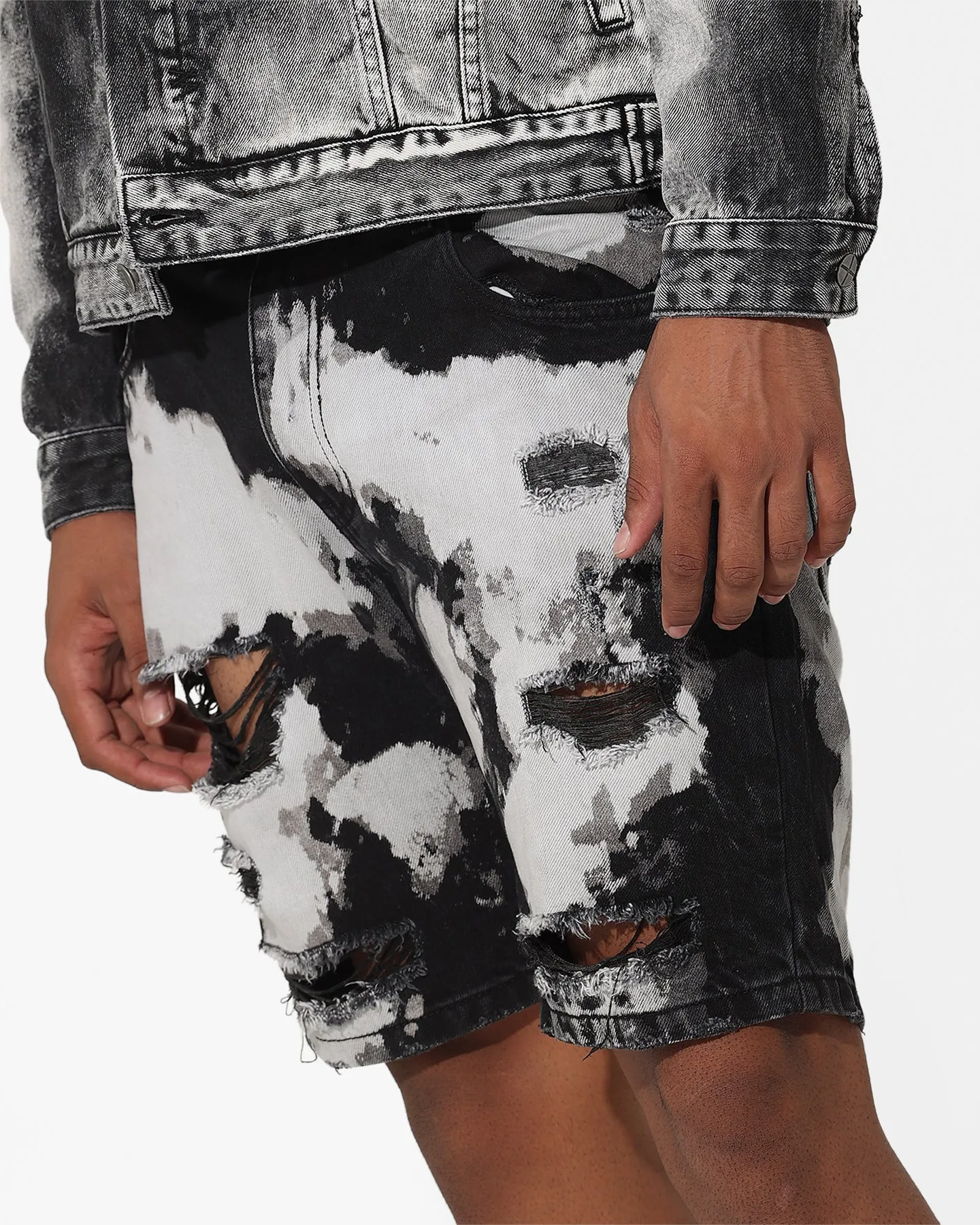 Saint Morta Splat Destroyer Denim Shorts Black/Grey