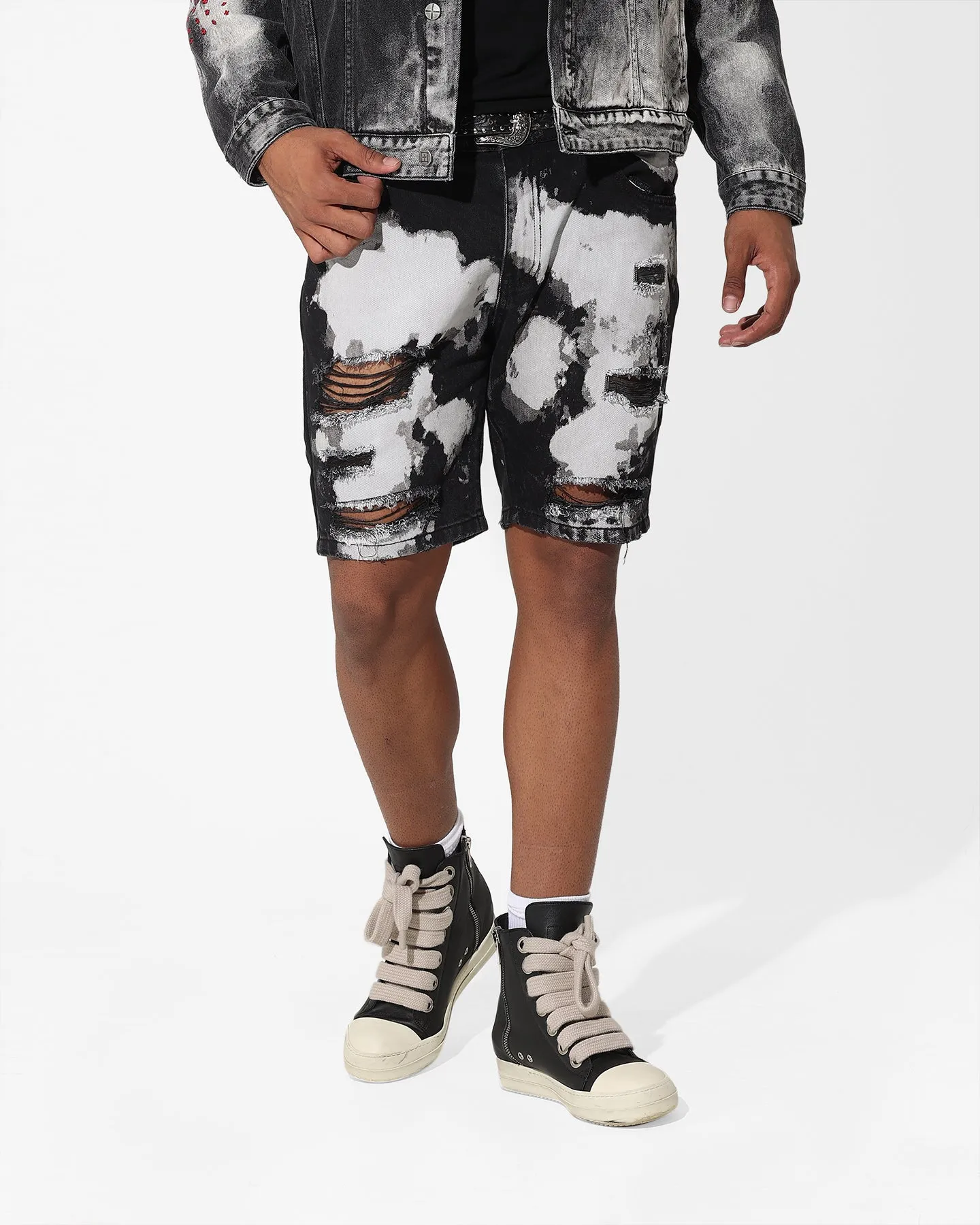 Saint Morta Splat Destroyer Denim Shorts Black/Grey