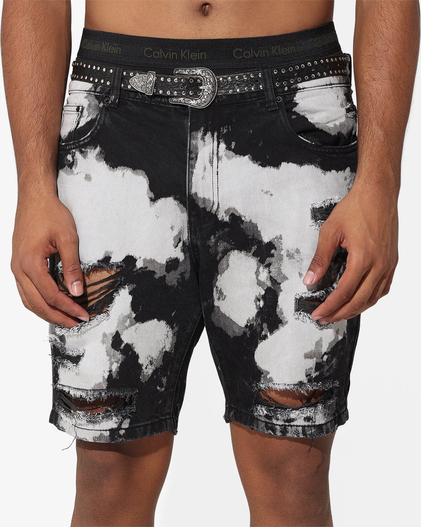 Saint Morta Splat Destroyer Denim Shorts Black/Grey