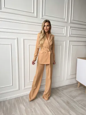 Sand color suit "Long leg belted"