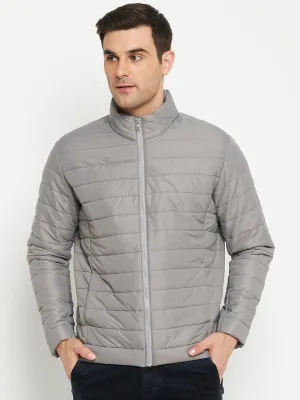 Solid Grey Full Sleeves Mock Collar Regular Fit Casual Jacket for Men