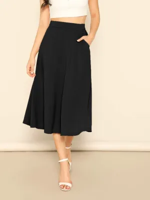 Solid Slant Pocket Swing Skirt