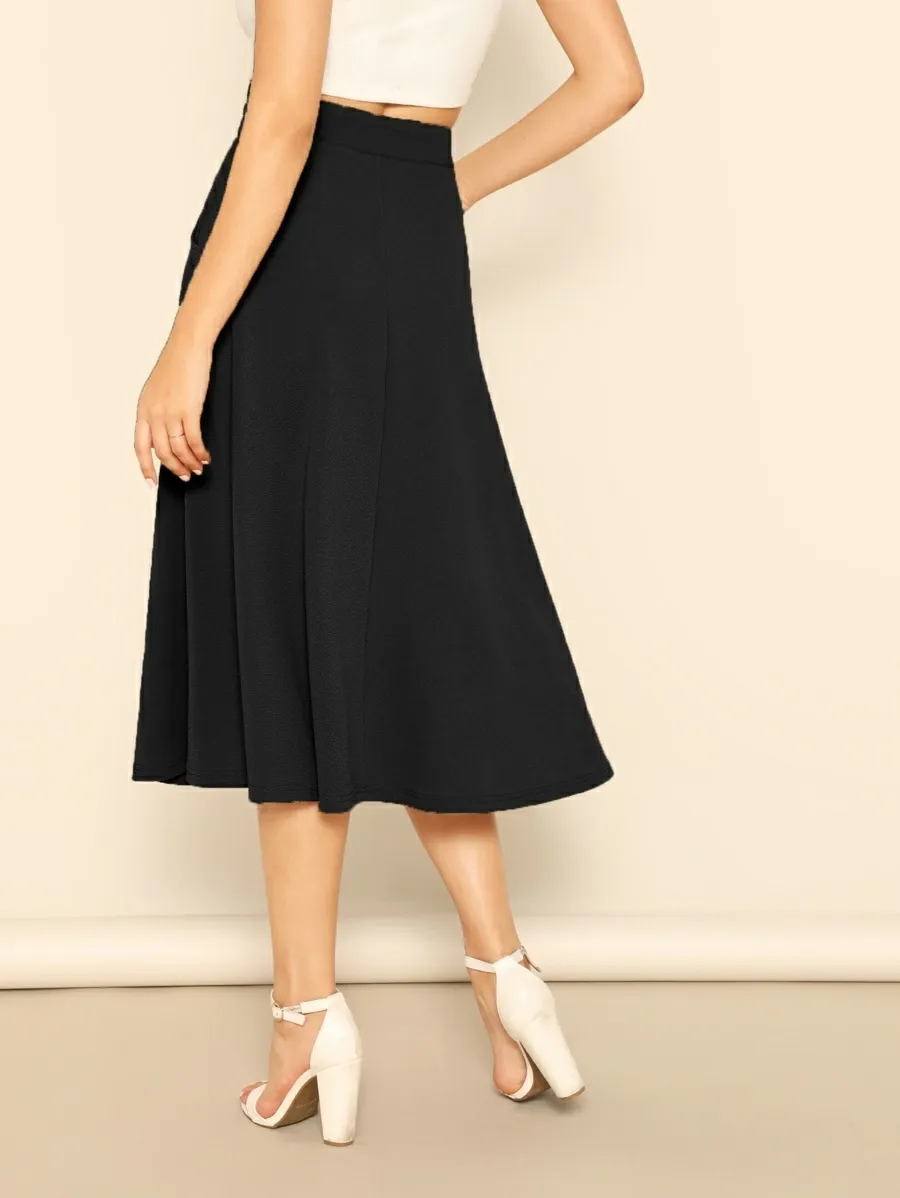 Solid Slant Pocket Swing Skirt