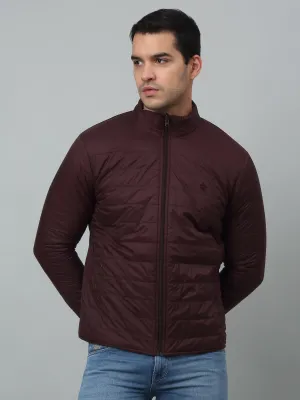 Solid Wine Full Sleeves Band Collar Regular Fit Reversible Jacket for Men