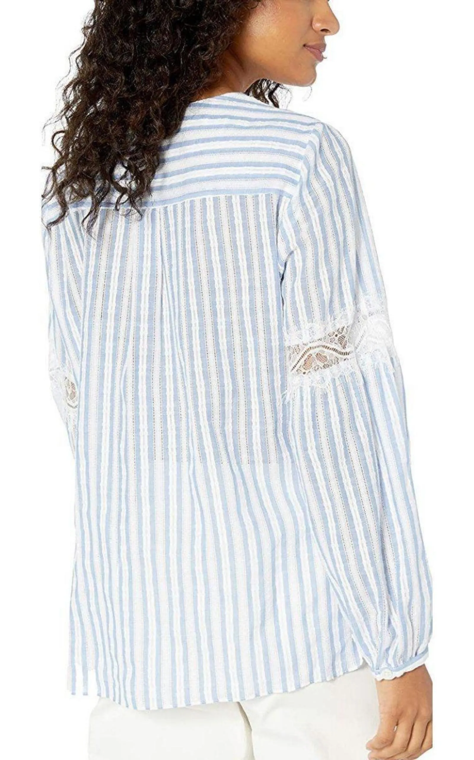 Striped Faux Wrap Cotton Blouse