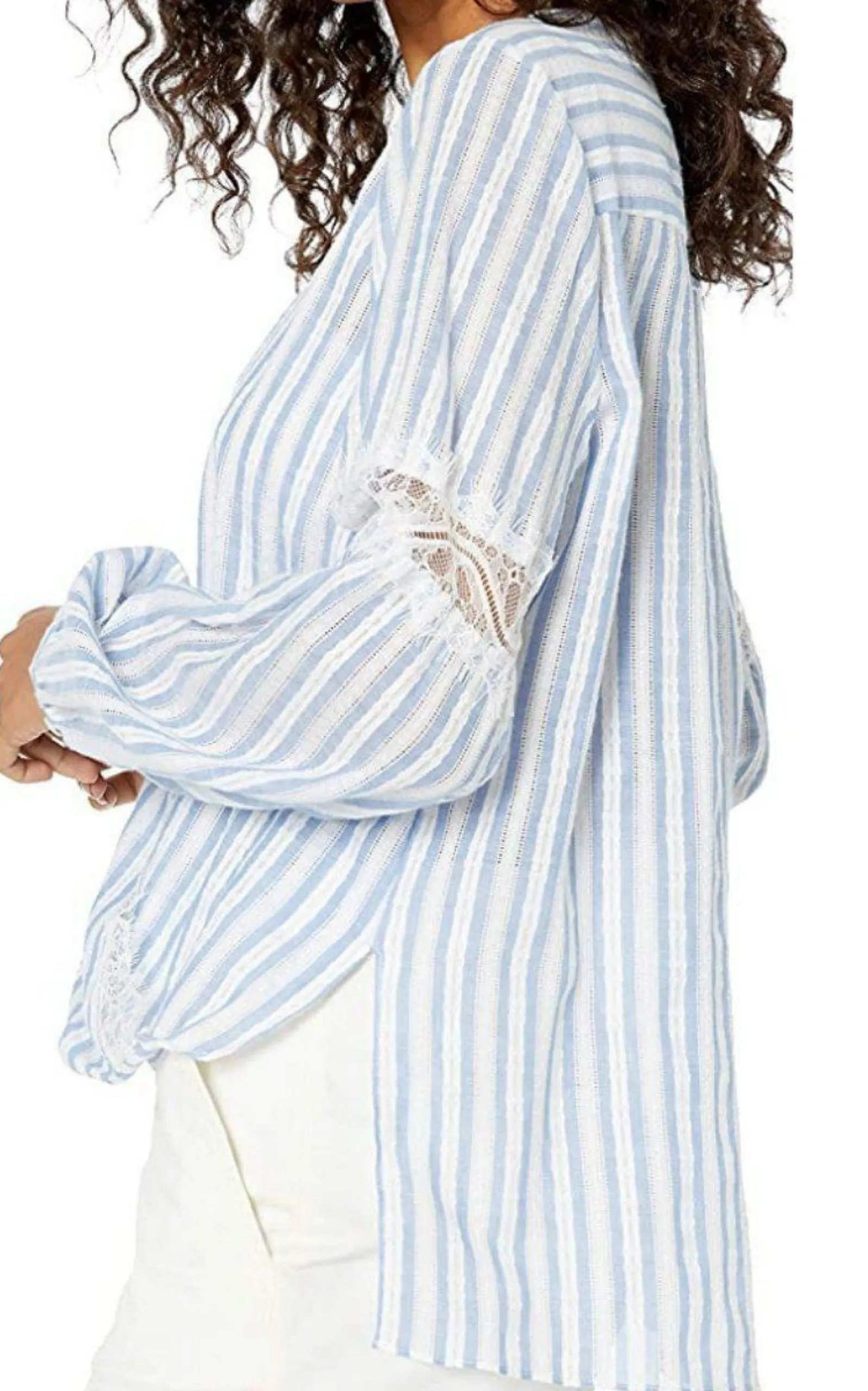 Striped Faux Wrap Cotton Blouse