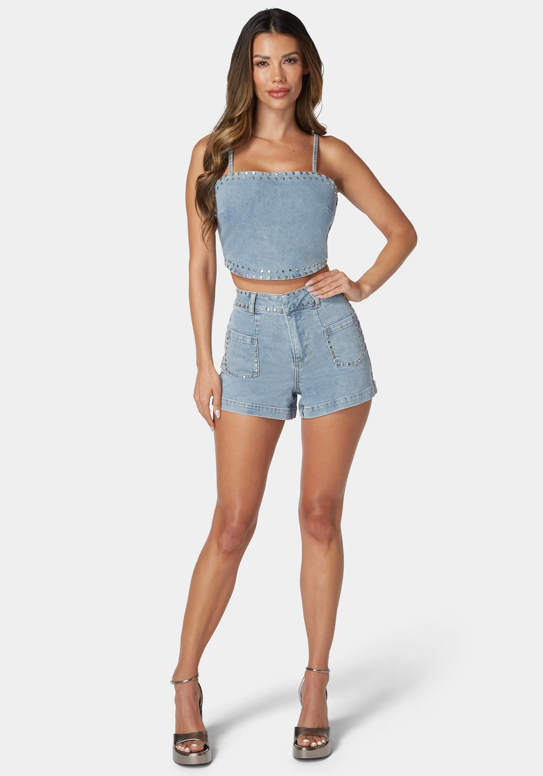 Studded Detail Denim Shorts