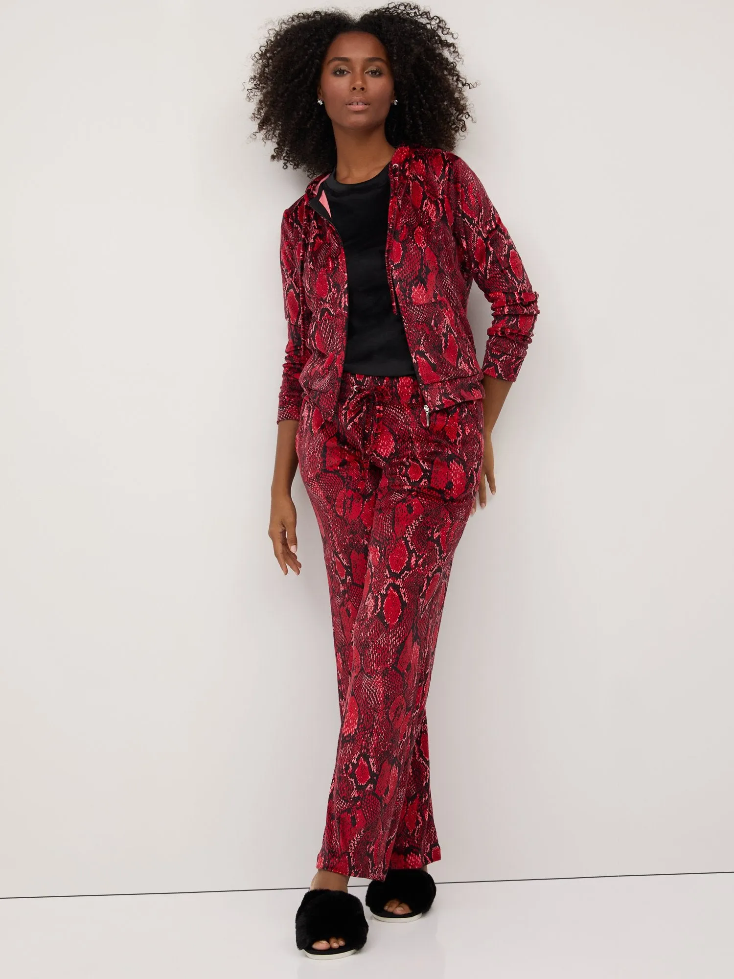 Tall Snake-Print Velour Straight-Leg Pant - Dreamy Velour Collection