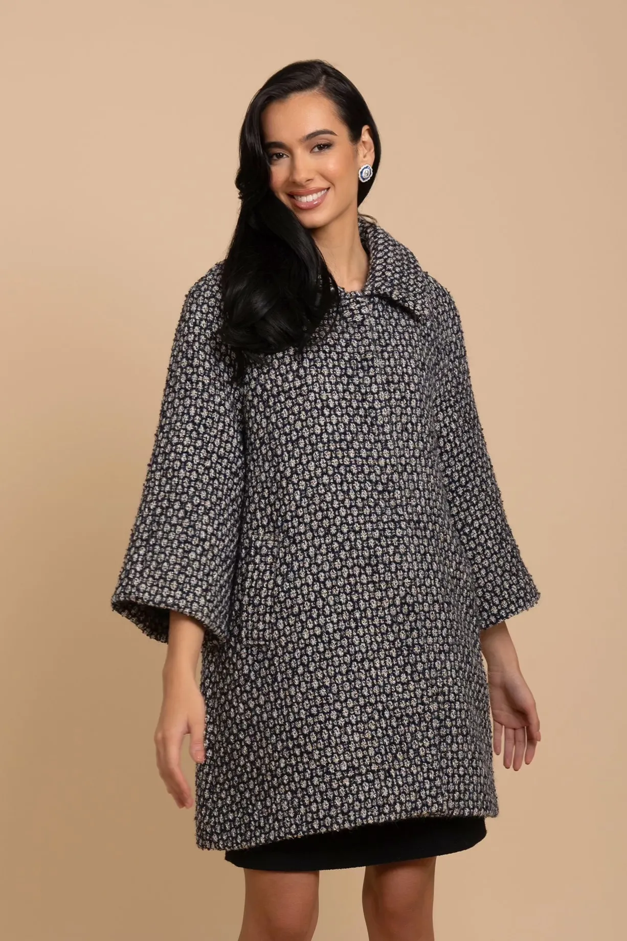 'Twiggy' Wool Tweed Swing Coat in Marino