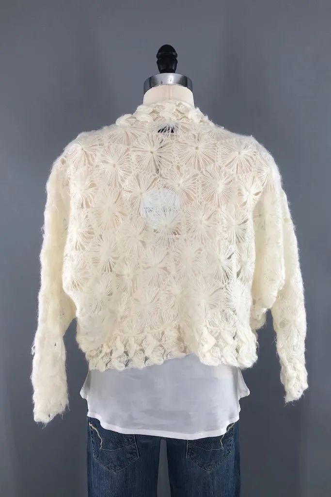 Vintage White Crocheted Cardigan