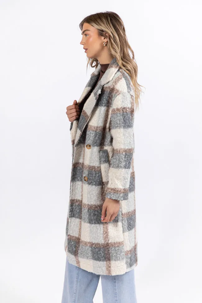 Wanting More Grey Sherpa Plaid Coat