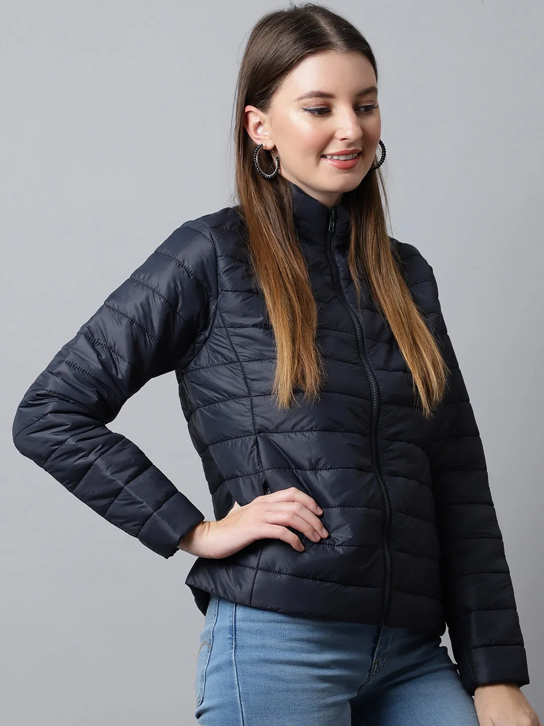 Women's Casual  Navy Blue Quilted  Jacket