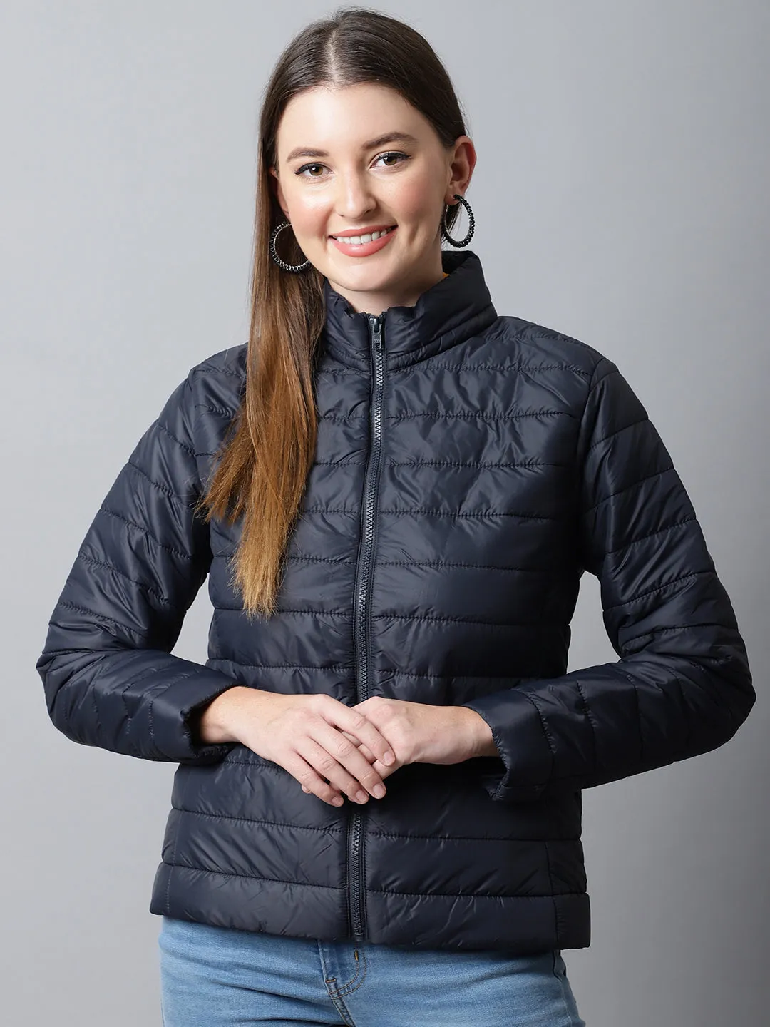 Women's Casual  Navy Blue Quilted  Jacket