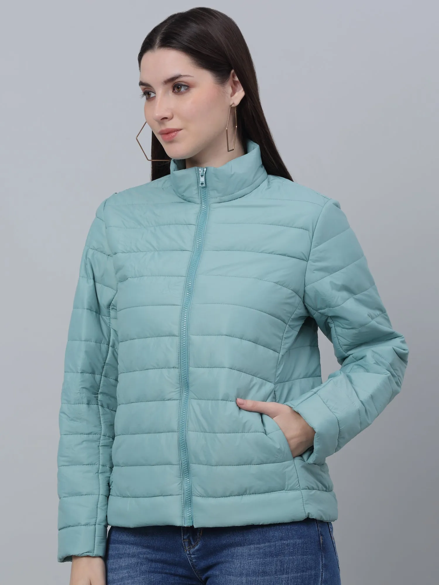 Women's Casual  Pista Green Quilted  Jacket