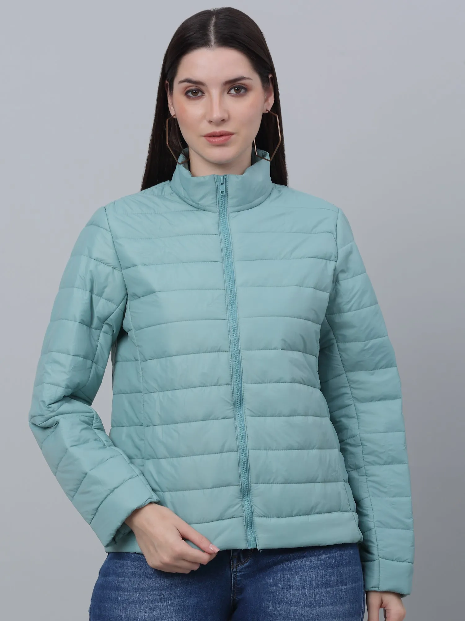 Women's Casual  Pista Green Quilted  Jacket