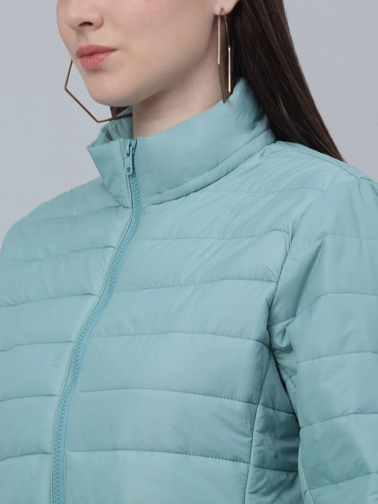 Women's Casual  Pista Green Quilted  Jacket