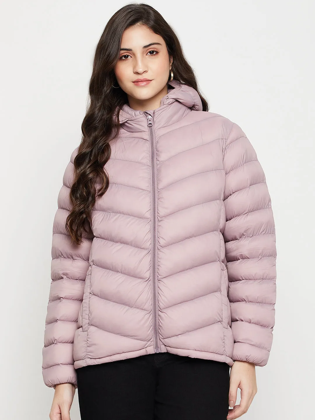 Women's Casual  Purple Quilted Detachable quilted Hood Jacket