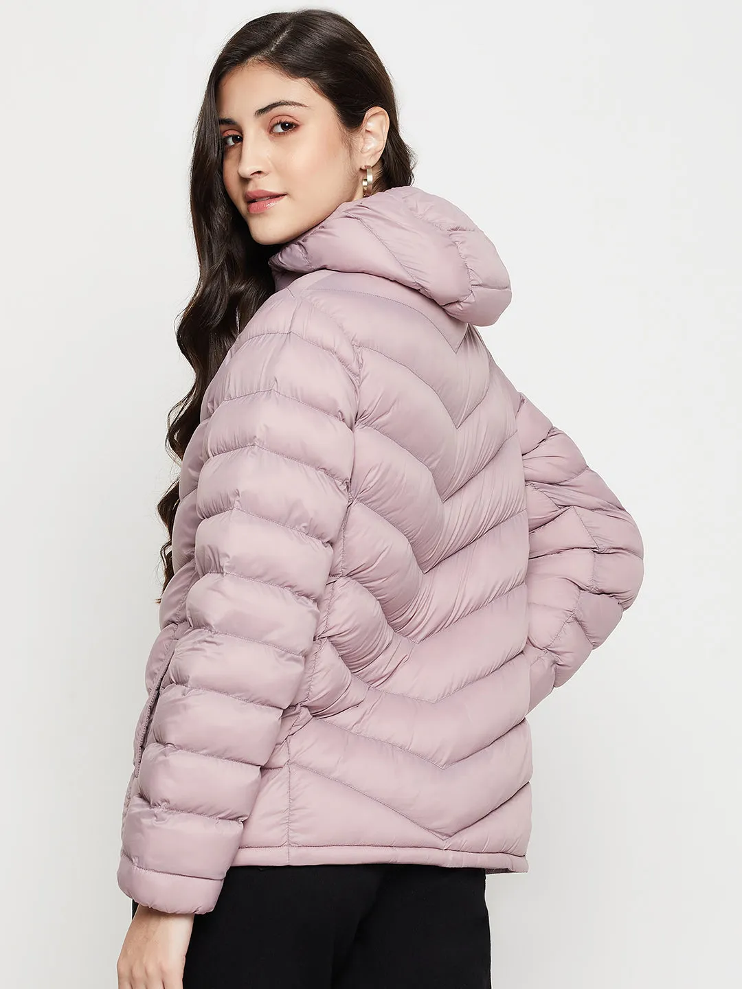 Women's Casual  Purple Quilted Detachable quilted Hood Jacket