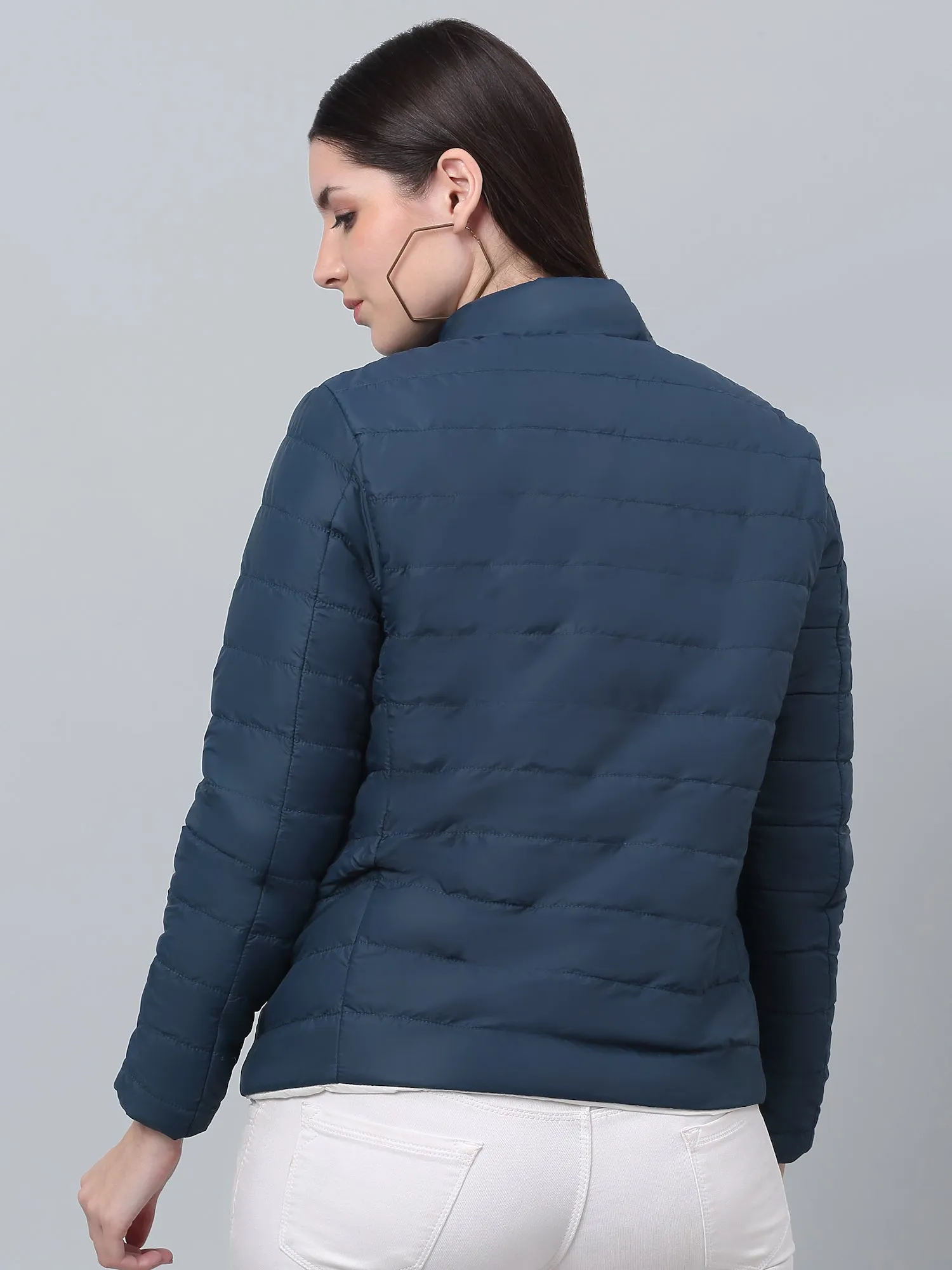 Women's Casual  Teal Quilted  Reversible Jacket