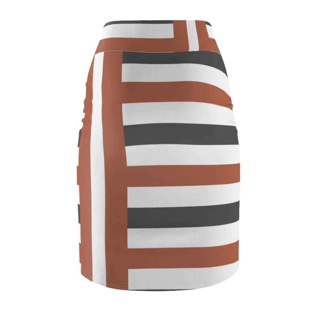 Womens Skirt, Brown and Grey Stripes Pencil Skirt, S43625