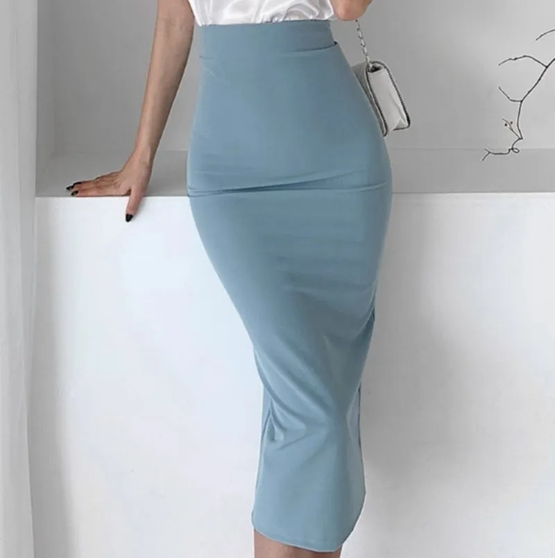 Women's Solid Color Casual High Waist Hip Hugging Long Skirt