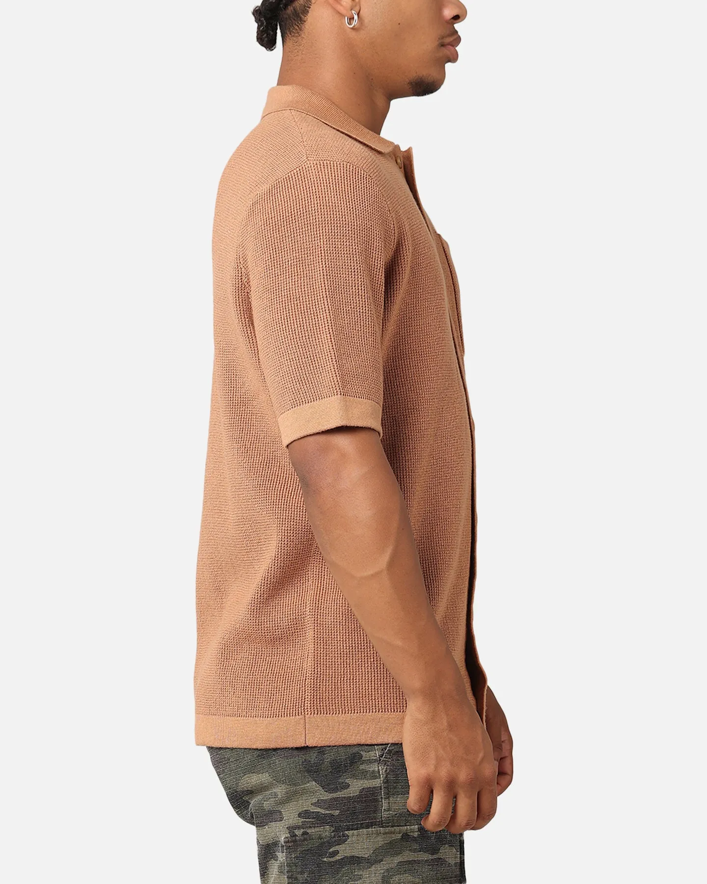 XXIII Zyair Knit Rib Button Up Shirt Mocha